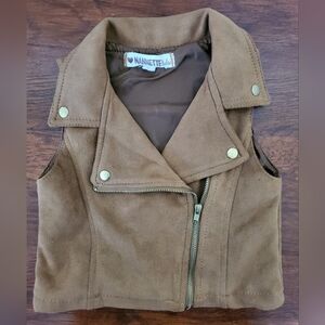 Nanette Lepore Girls Faux Suede Moto Vest 3T Brown Zip Jacket